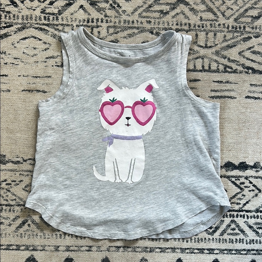 Gray and Pink Cartoon Cat Tank Top
